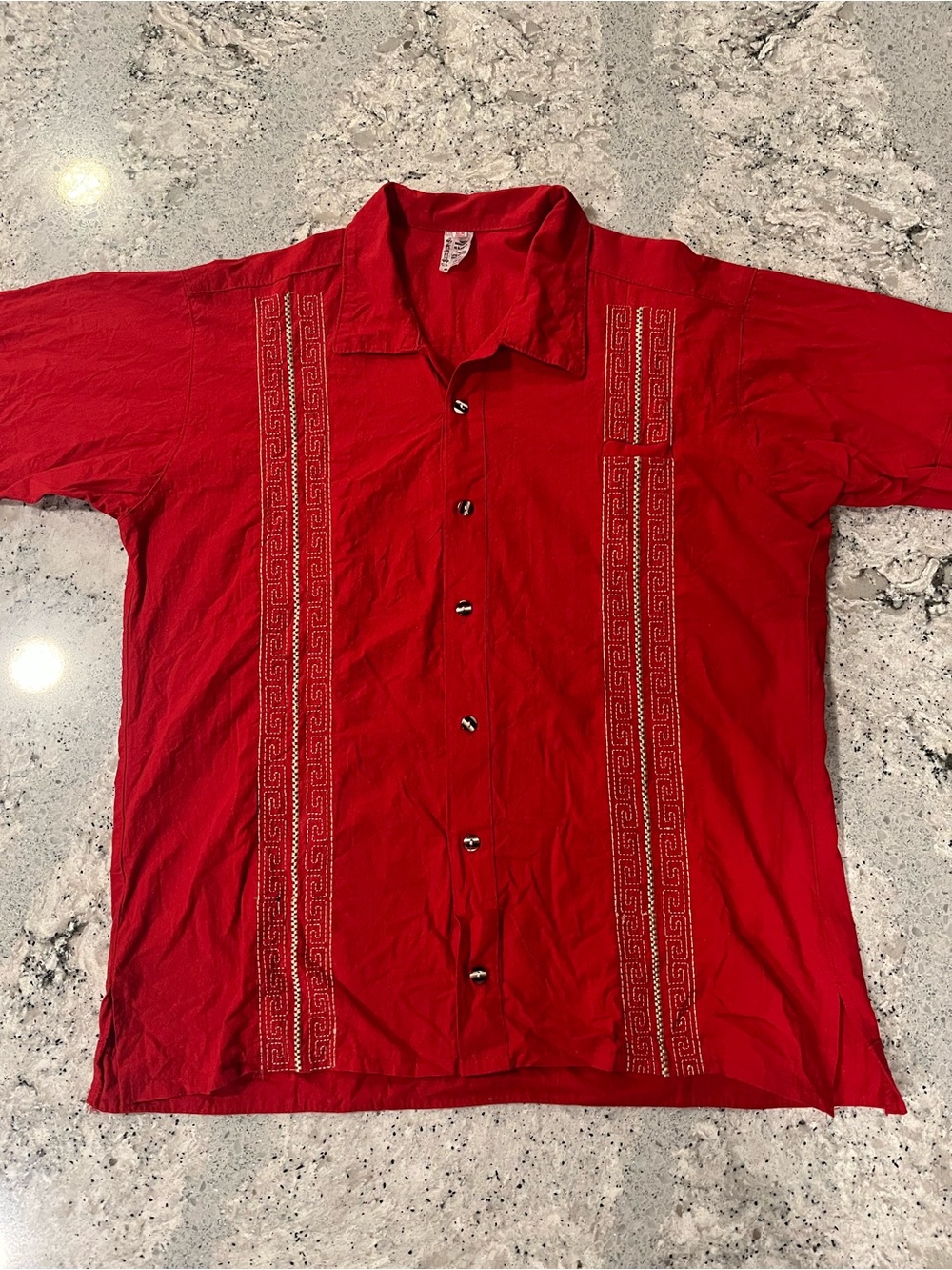 Vintage Made in Mexico Guayabera Button-up Shirt With Greek Embroidery